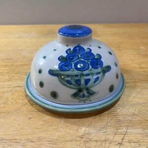 Vtg M.A. Hadley Blueberry Basket Stoneware Cheese Butter Dome Underplate Folk